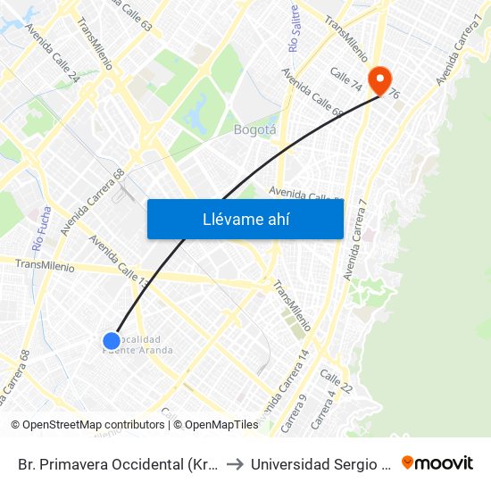 Br. Primavera Occidental (Kr 41a - Cl 3c) to Universidad Sergio Arboleda map