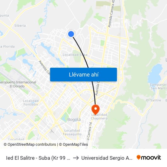 Ied El Salitre - Suba (Kr 99 - Cl 153) to Universidad Sergio Arboleda map