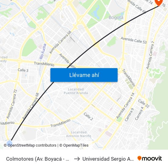 Colmotores (Av. Boyacá - Kr 35) (A) to Universidad Sergio Arboleda map