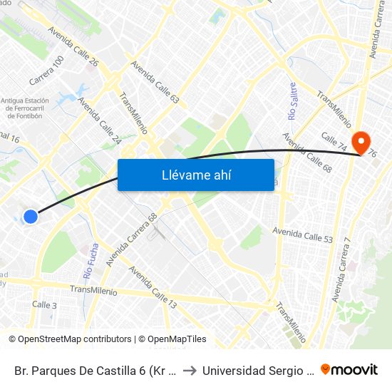 Br. Parques De Castilla 6 (Kr 79a - Cl 11a) to Universidad Sergio Arboleda map