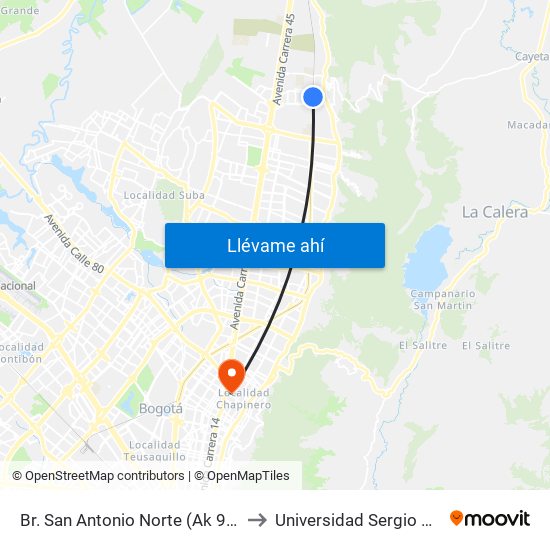 Br. San Antonio Norte (Ak 9 - Cl 185b) to Universidad Sergio Arboleda map