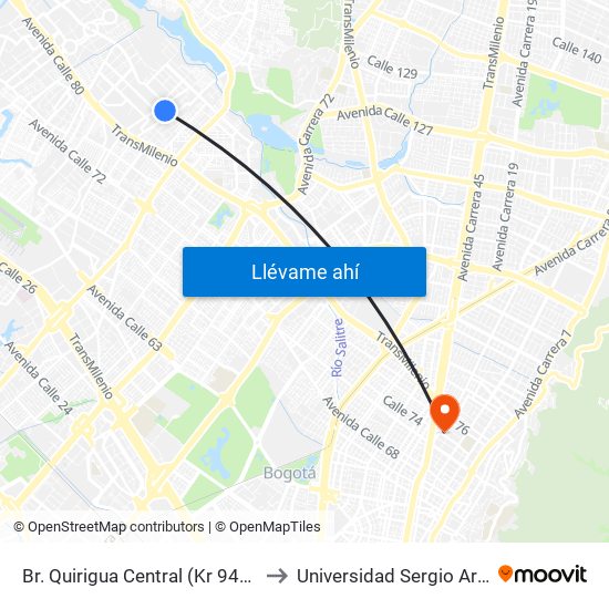 Br. Quirigua Central (Kr 94h - Cl 84) to Universidad Sergio Arboleda map