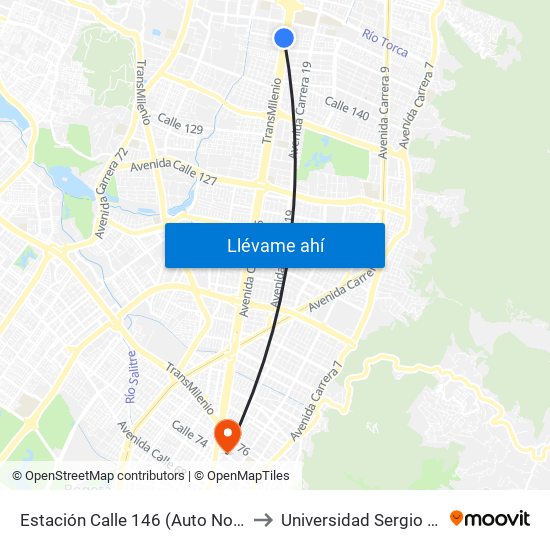 Estación Calle 146 (Auto Norte - Cl 150) to Universidad Sergio Arboleda map