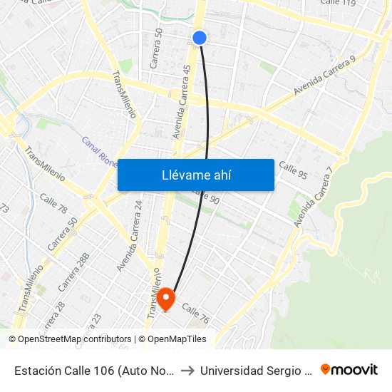 Estación Calle 106 (Auto Norte - Cl 105) to Universidad Sergio Arboleda map