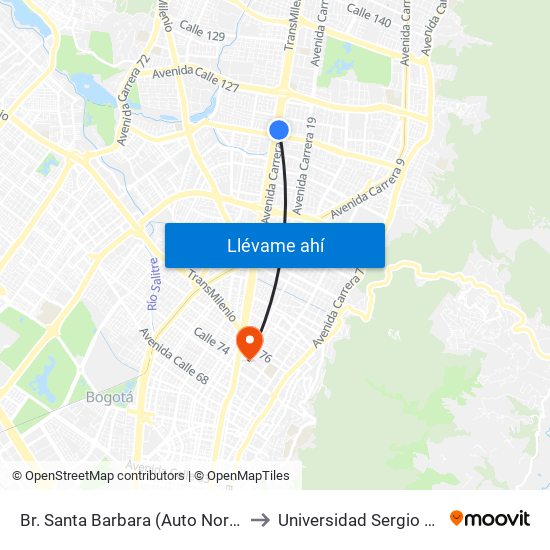 Br. Santa Barbara (Auto Norte - Cl 116) to Universidad Sergio Arboleda map