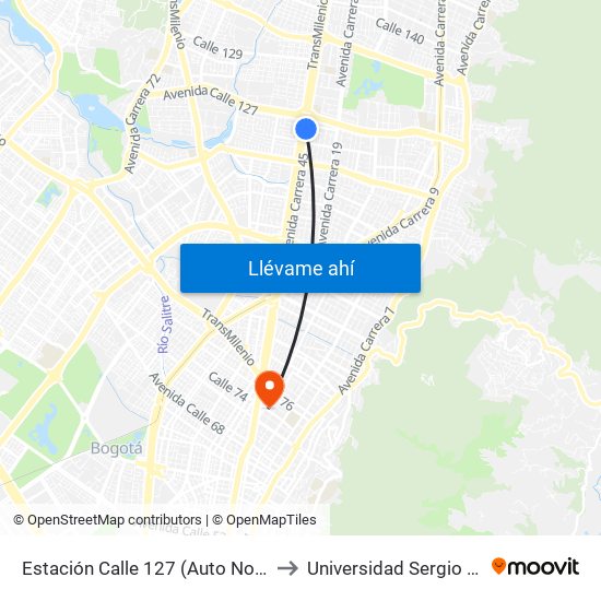 Estación Calle 127 (Auto Norte - Cl 123) to Universidad Sergio Arboleda map