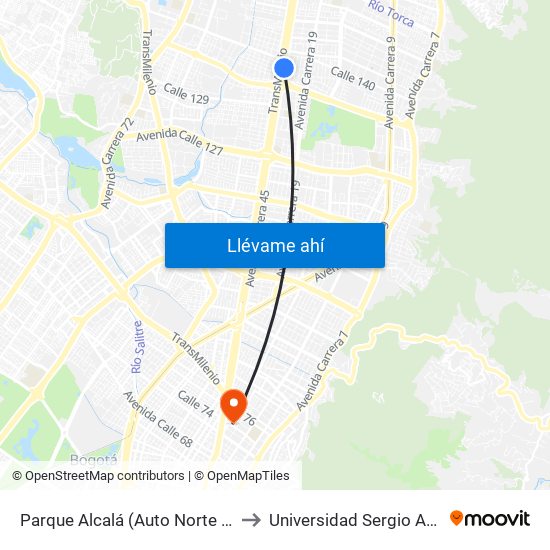 Parque Alcalá (Auto Norte - Cl 136) to Universidad Sergio Arboleda map