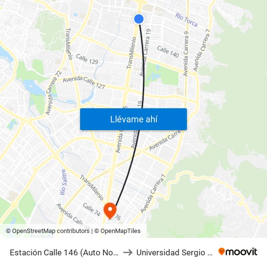 Estación Calle 146 (Auto Norte - Cl 148) to Universidad Sergio Arboleda map