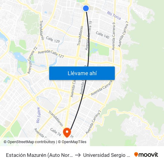Estación Mazurén (Auto Norte - Cl 152) to Universidad Sergio Arboleda map