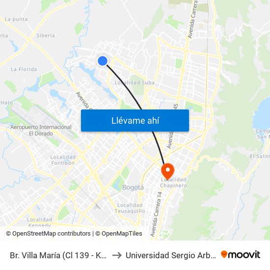 Br. Villa María (Cl 139 - Kr 114) to Universidad Sergio Arboleda map