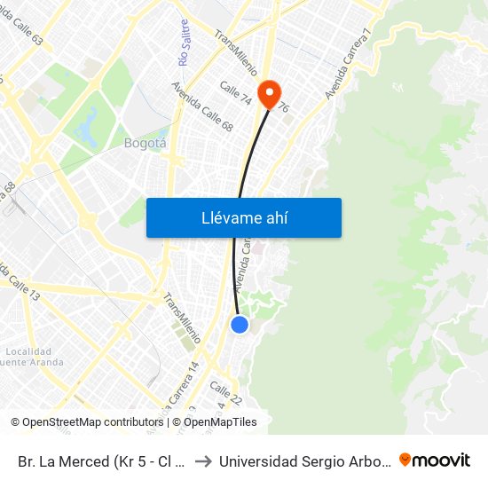 Br. La Merced (Kr 5 - Cl 33a) to Universidad Sergio Arboleda map