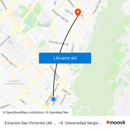 Estación San Victorino (Ak 10 - Cl 12) to Universidad Sergio Arboleda map