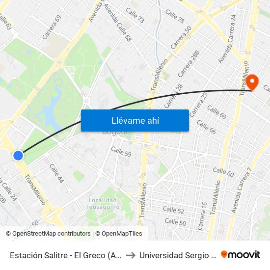 Estación Salitre - El Greco (Ac 26 - Ak 68) to Universidad Sergio Arboleda map