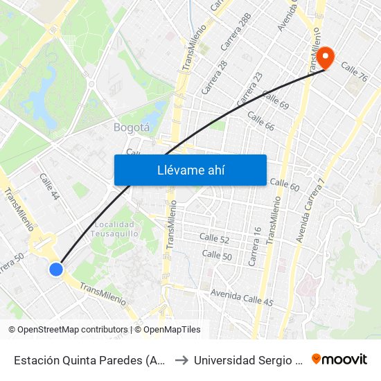 Estación Quinta Paredes (Ac 26 - Kr 45) to Universidad Sergio Arboleda map