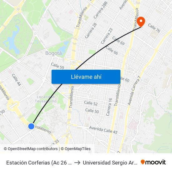 Estación Corferias (Ac 26 - Kr 40) to Universidad Sergio Arboleda map