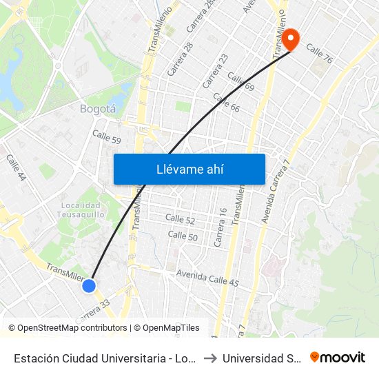 Estación Ciudad Universitaria - Lotería De Bogotá (Ac 26 - Kr 36) to Universidad Sergio Arboleda map
