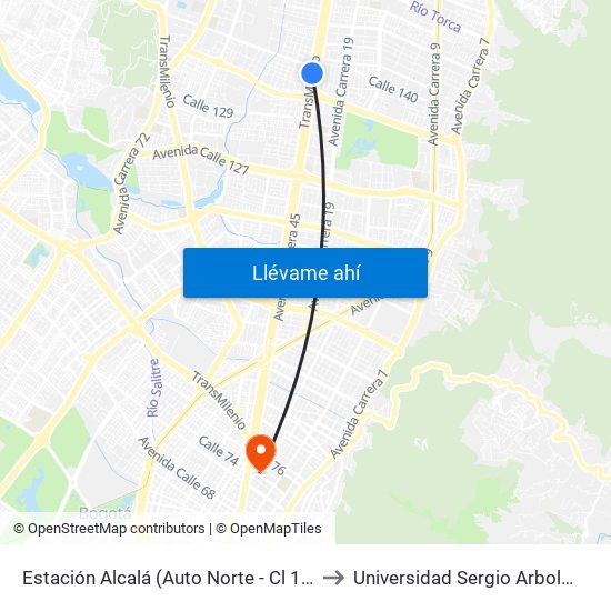 Estación Alcalá (Auto Norte - Cl 136) to Universidad Sergio Arboleda map