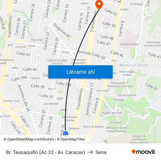 Br. Teusaquillo (Ac 32 - Av. Caracas) to Sena map