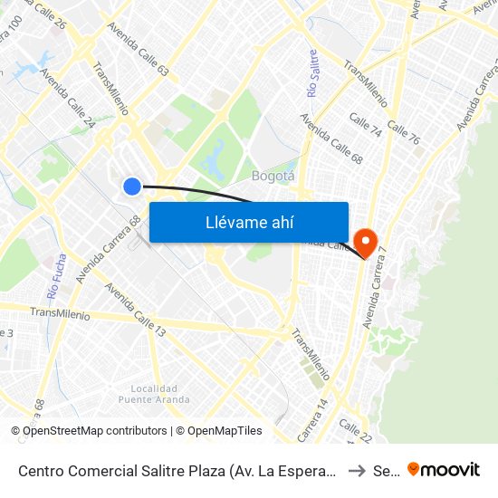 Centro Comercial Salitre Plaza (Av. La Esperanza - Kr 68b) to Sena map