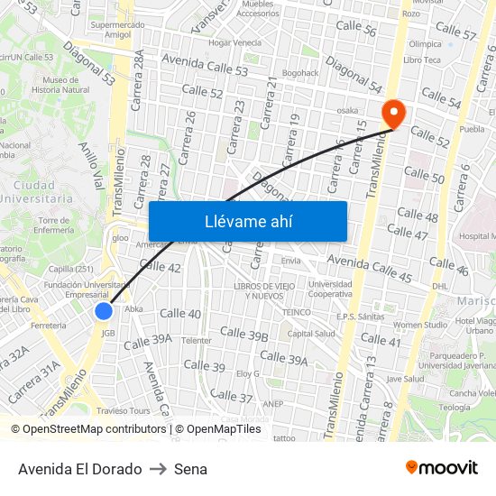Avenida El Dorado to Sena map