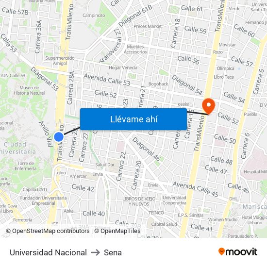 Universidad Nacional to Sena map