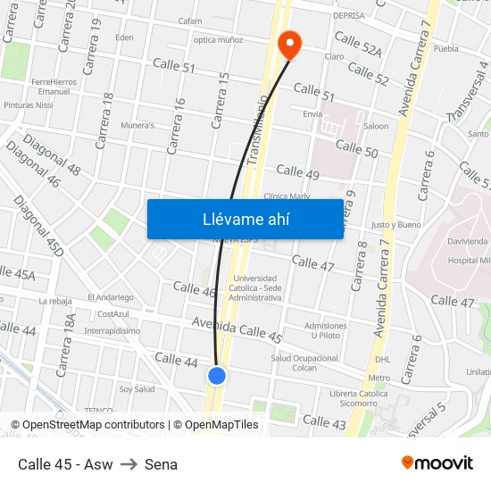 Calle 45 - Asw to Sena map