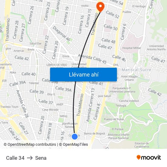 Calle 34 to Sena map