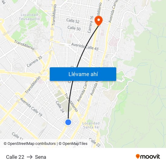 Calle 22 to Sena map