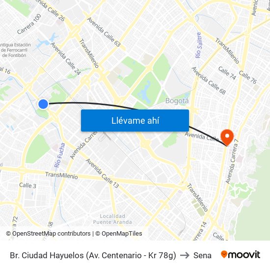 Br. Ciudad Hayuelos (Av. Centenario - Kr 78g) to Sena map