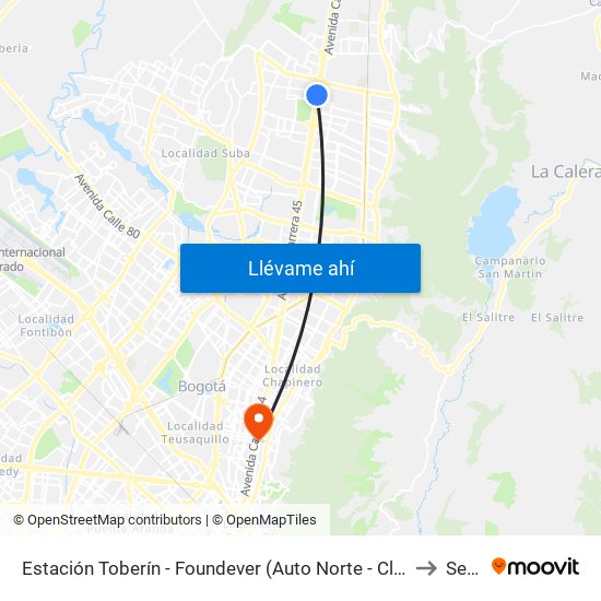 Estación Toberín - Foundever (Auto Norte - Cl 166) to Sena map