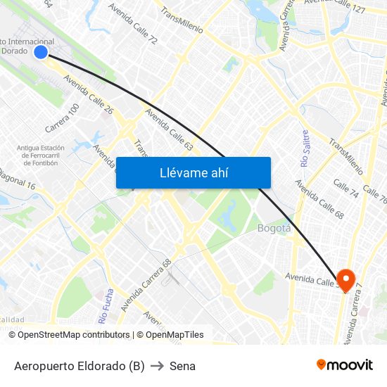 Aeropuerto Eldorado (B) to Sena map