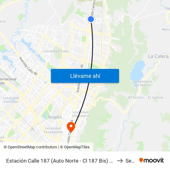 Estación Calle 187 (Auto Norte - Cl 187 Bis) (A) to Sena map