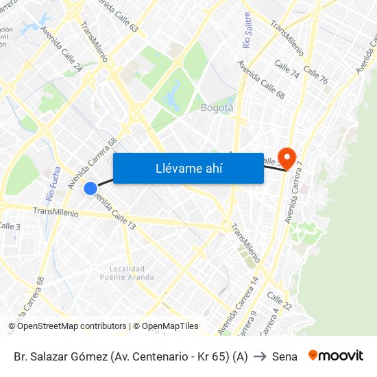 Br. Salazar Gómez (Av. Centenario - Kr 65) (A) to Sena map