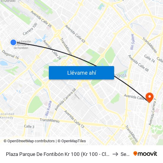 Plaza Parque De Fontibón Kr 100 (Kr 100 - Cl 17a) to Sena map
