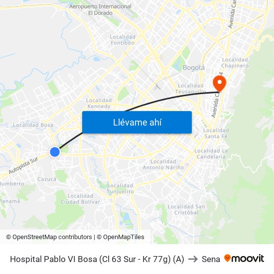 Hospital Pablo VI Bosa (Cl 63 Sur - Kr 77g) (A) to Sena map