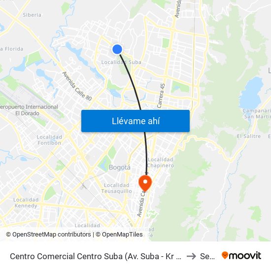 Centro Comercial Centro Suba (Av. Suba - Kr 91) to Sena map
