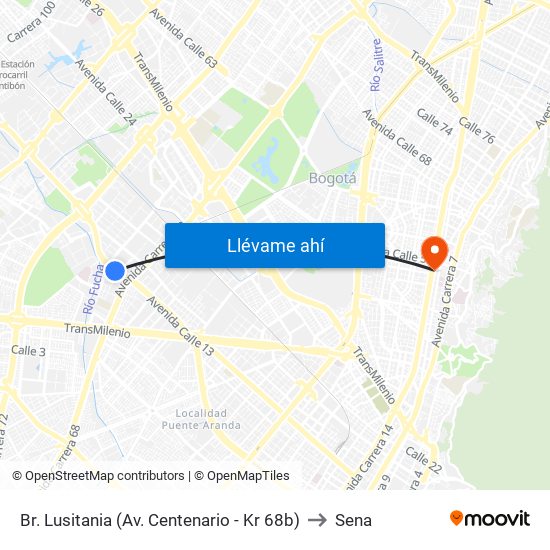 Br. Lusitania (Av. Centenario - Kr 68b) to Sena map