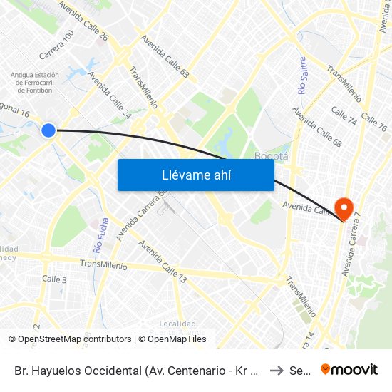 Br. Hayuelos Occidental (Av. Centenario - Kr 87) to Sena map