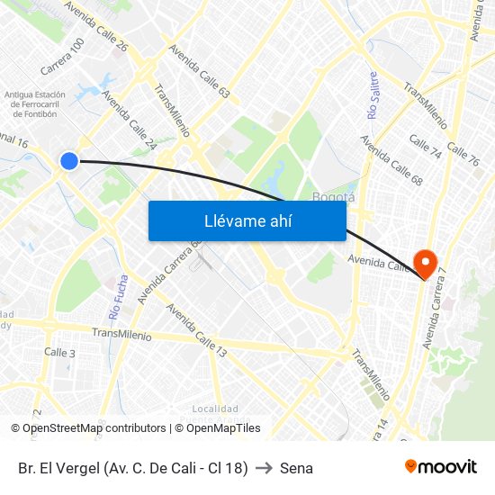 Br. El Vergel (Av. C. De Cali - Cl 18) to Sena map