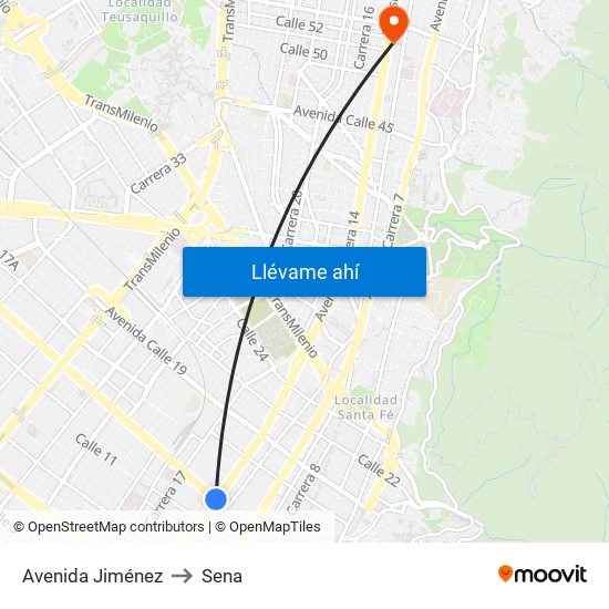 Avenida Jiménez to Sena map