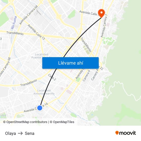 Olaya to Sena map