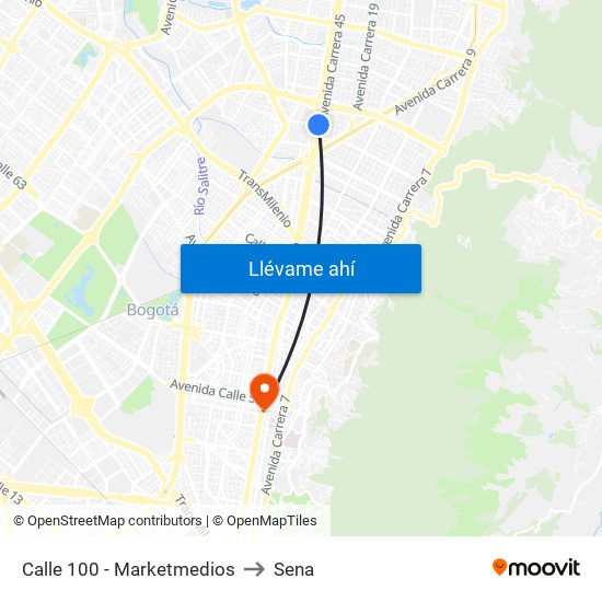 Calle 100 - Marketmedios to Sena map