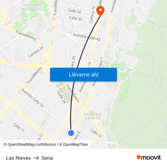 Las Nieves to Sena map