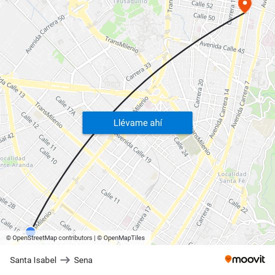 Santa Isabel to Sena map