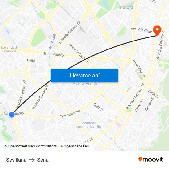 Sevillana to Sena map