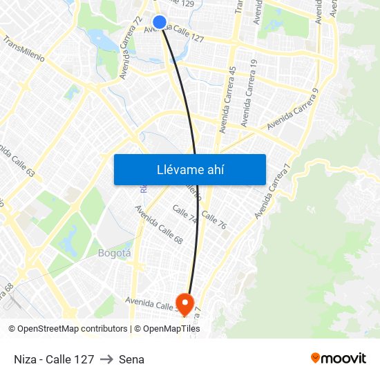 Niza - Calle 127 to Sena map