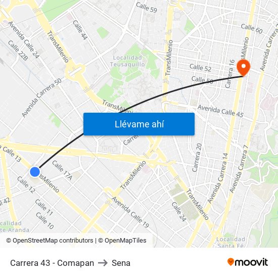 Carrera 43 - Comapan to Sena map