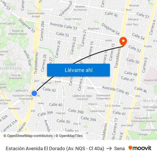 Estación Avenida El Dorado (Av. NQS - Cl 40a) to Sena map