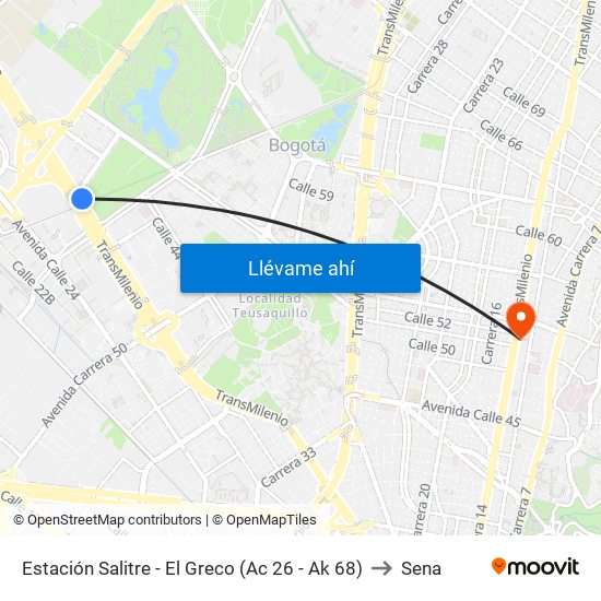 Estación Salitre - El Greco (Ac 26 - Ak 68) to Sena map