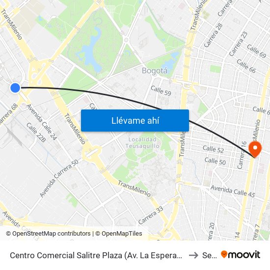 Centro Comercial Salitre Plaza (Av. La Esperanza - Kr 68a) to Sena map